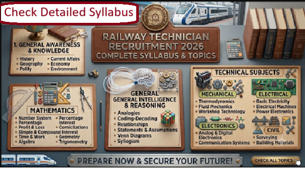 Railway Technician Recruitment 2026 Complete Syllabus, Railway Technician Recruitment 2026 Syllabus, Railway Technician Syllabus,
