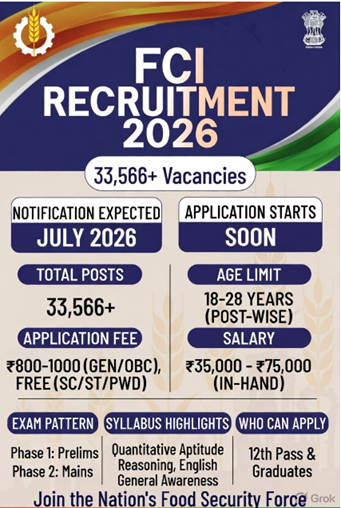 FCI Recruitment 2026, FCI Recruitment 2026 Notification Pdf, FCI Vacancy 2026, FCI Vacancy 2026 Syllabus, FCI Recruitment 2026 for 33,560+ Posts Live Updates Check Details,
