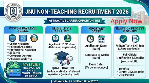 JNU Recruitment 2026, JNU Non-Teaching Vacancy 2026, JNU Non-Teaching Recruitment 2026 Educational Qualifications, JNU non teaching Recruitment 2026 last date, 